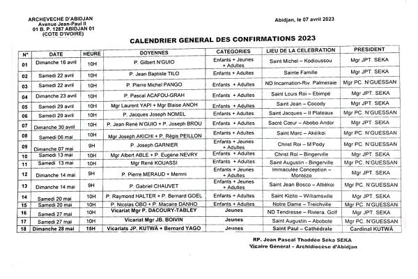 Programme des confirmations 2023 